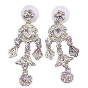 Elegant Silver rhinestone charm dangle drop earrings